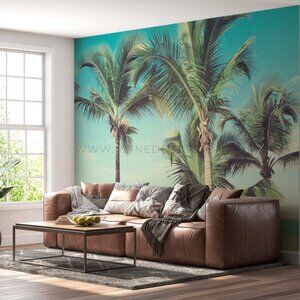 Palm Trees on Tropical Beach Wallpaper | Relaxing Coastal Wallpaper
